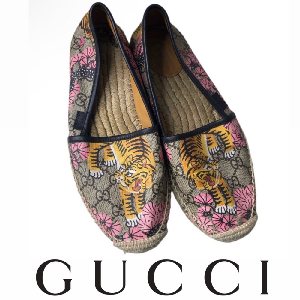 Gucci • Bengal Tiger Printed Supreme Canvas Pilar Flat Espadrilles